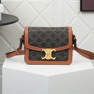 Elegant Brown and Black Crossbody Bag with Gold Detail